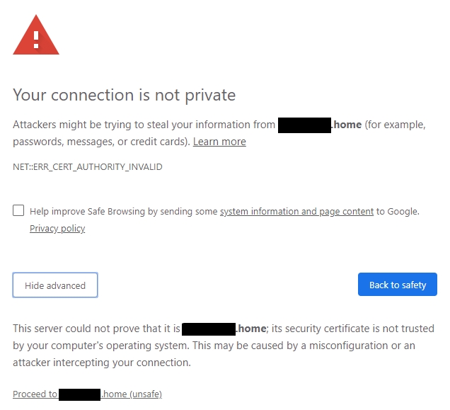 Chrome self signed certificate warning